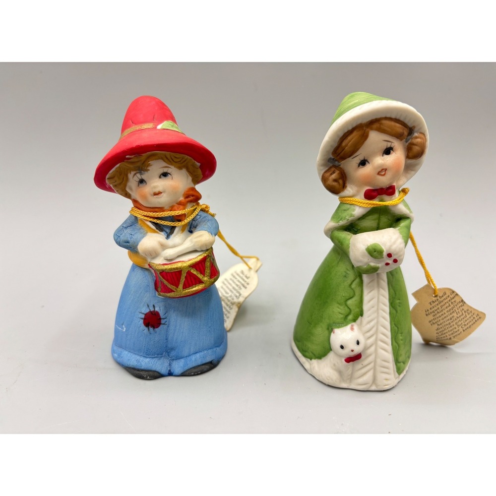 Vintage Jasco Bisque Porcelain Bells Little Drummer Boy Holiday Belle 1978 1979